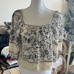 Christian Siriano Cream Blouse with Black Floral Print